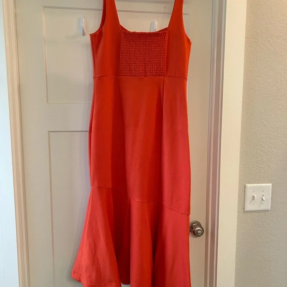 Elegant Anthropology Asymmetric Orange Midi Dress - Picture 3 of 6